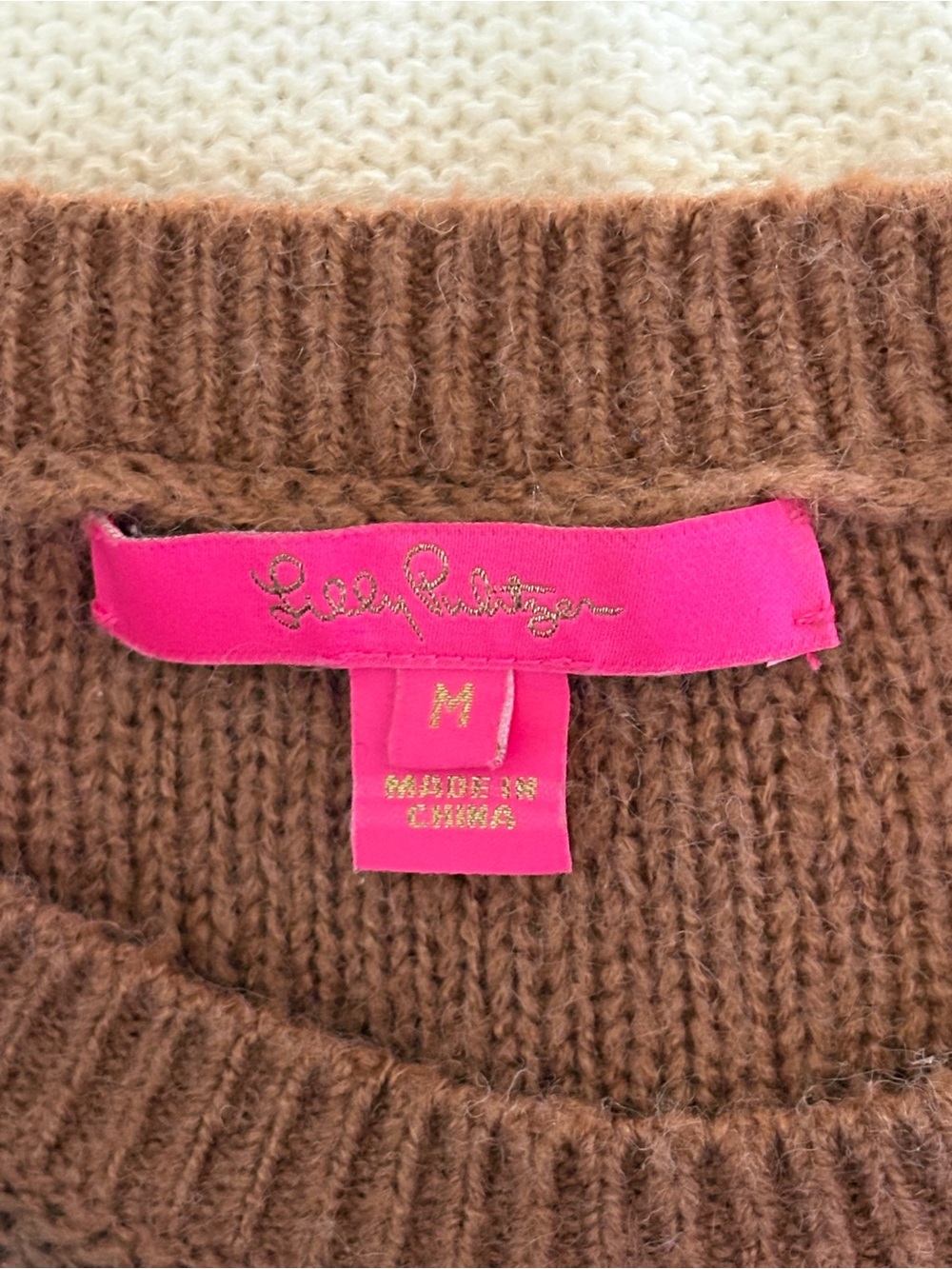 Lilly Pulitzer Brown Beige Cream Striped Crew Neck Long Sleeve Knit Sweater M - Picture 4 of 7